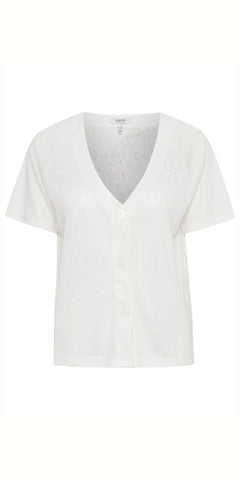 b young SAKIA V Button Up T Shirt  in Off White