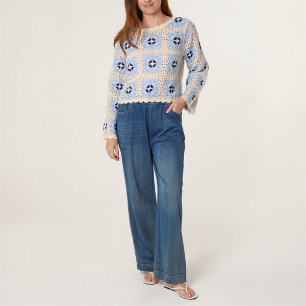 Scalloped Crochet Top in Blue - TheSecretCloset.Boutique