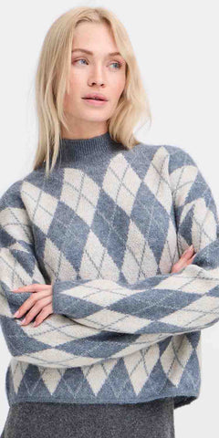 b young NAFTA Argyle Jumper in Stormy Weather Melange