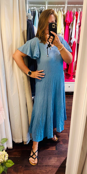 Crinkle Cotton Flutter Sleeve Dress