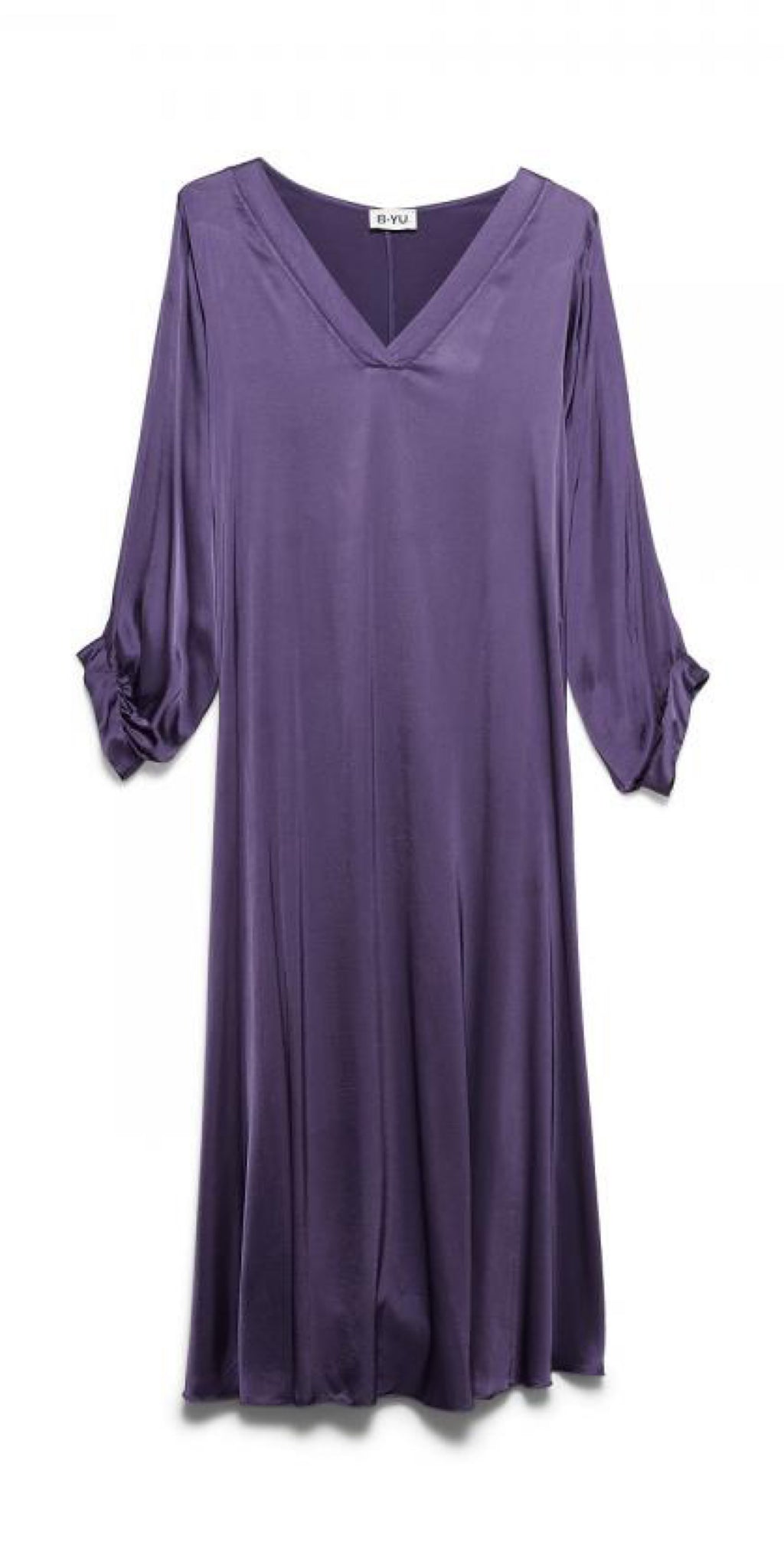 B-Yu Stretch Satin Dress in Aubergine