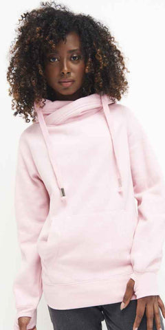 Cosy Cross Neck Hoodie in Baby Pink