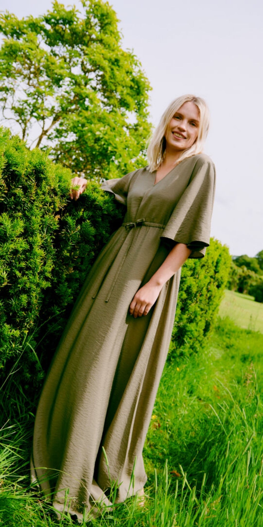 b young HAILEY V Neck Maxi Dress in Kalamata