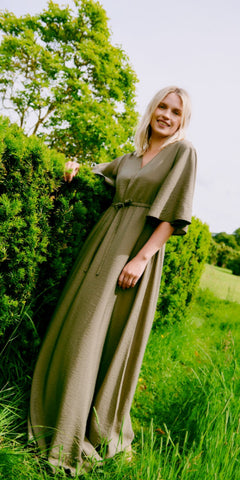 b young HAILEY V Neck Maxi Dress in Kalamata