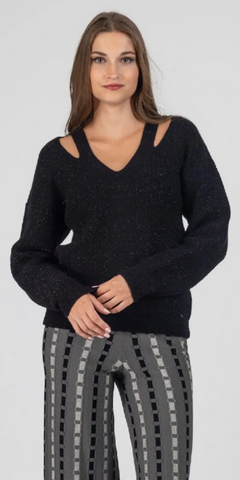 AGGEL Lurex Cut Out Knit in Black