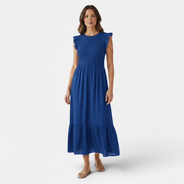 Plain Shirred Midi Dress (various colours)