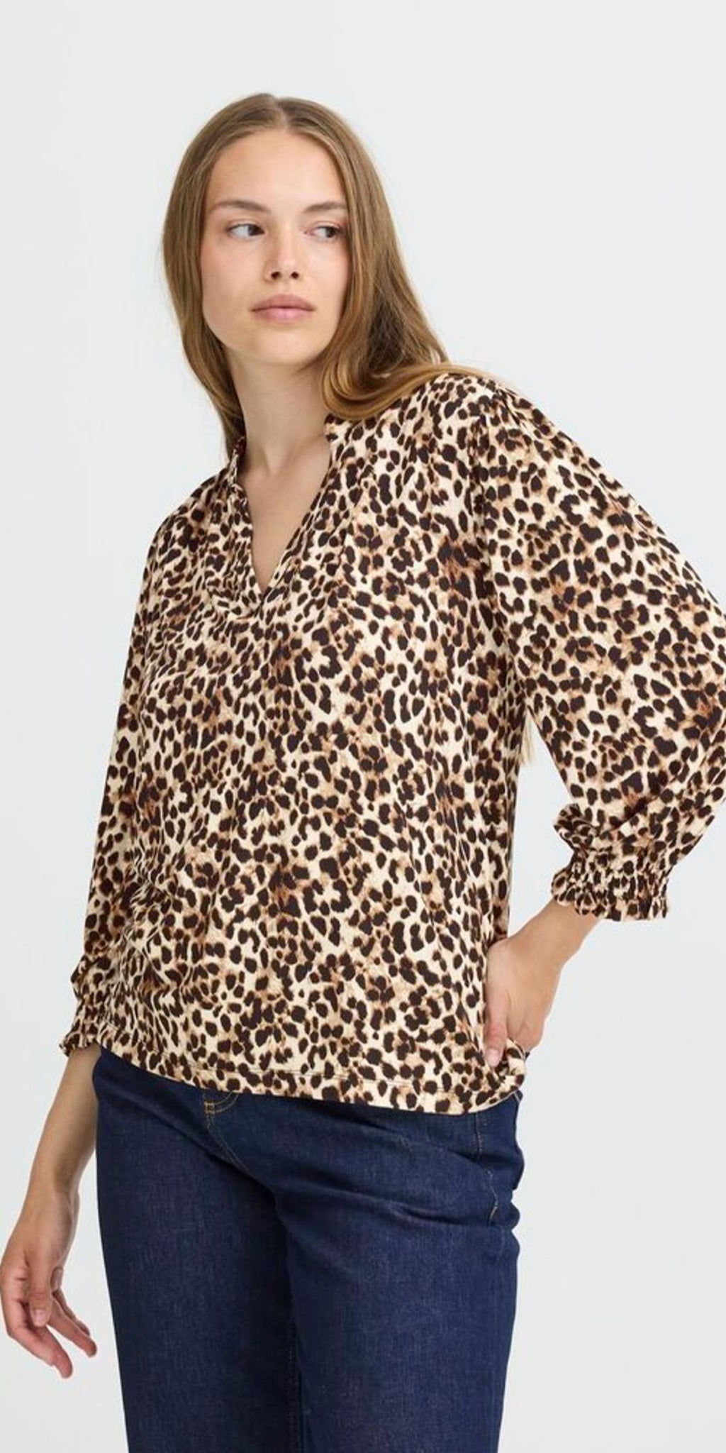 PULZ CHARLOTTE Blouse in Brown Animal Print