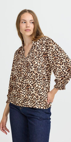 PULZ CHARLOTTE Blouse in Brown Animal Print