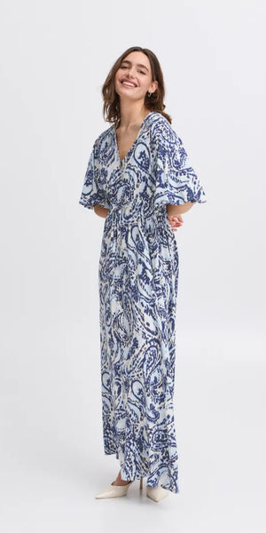 b young JOELLA V Neck Maxi Dress in Blue Paisley