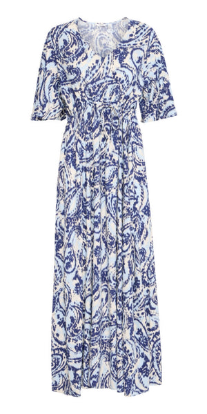 b young JOELLA V Neck Maxi Dress in Blue Paisley