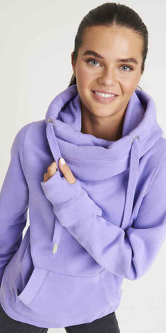 Cosy Cross Neck Hoodie in Lavender
