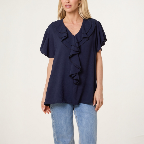 Ruffle Neck Frill Sleeve Blouse (various colours) - TheSecretCloset.Boutique