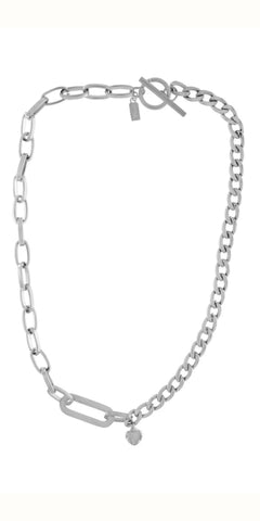 COURAGE T Bar Heart Necklace in Silver