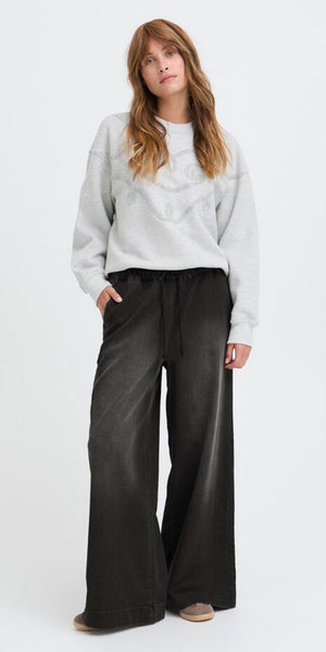 PULZ RAVEN High Waist Pants in Black Denim