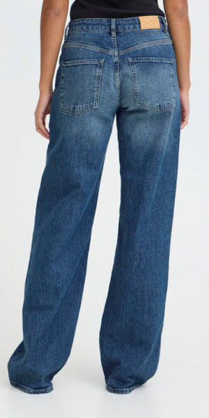 PULZ VEGA High Waist Wide Leg Jeans in Mid Blue (30inch leg)