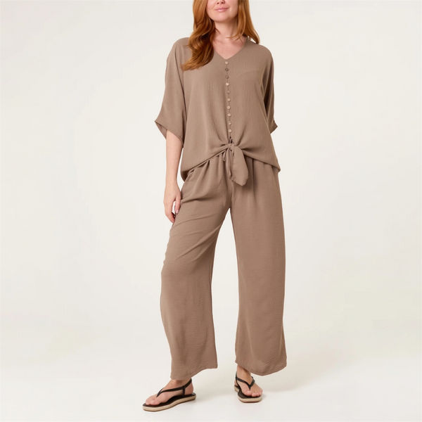 Button Up Tie Front Top & Trousers Set (various colours) - TheSecretCloset.Boutique