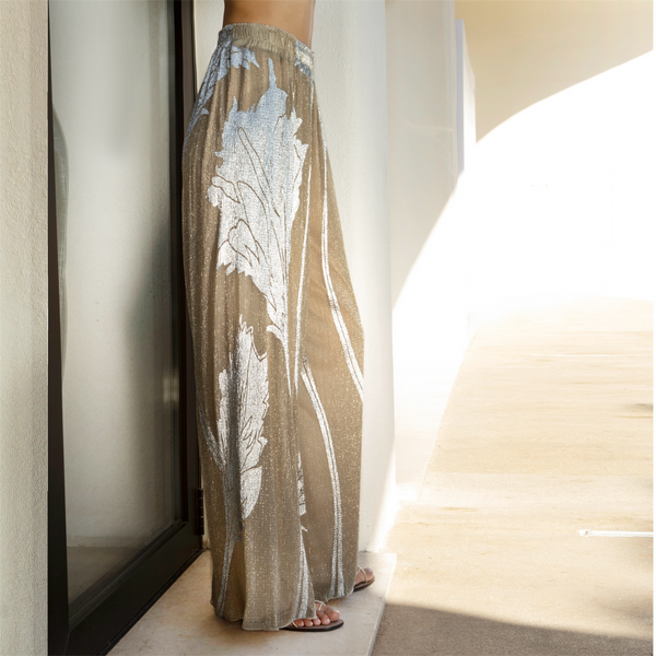 AGGEL Metallic Plisse Wide Leg Pants - TheSecretCloset.Boutique