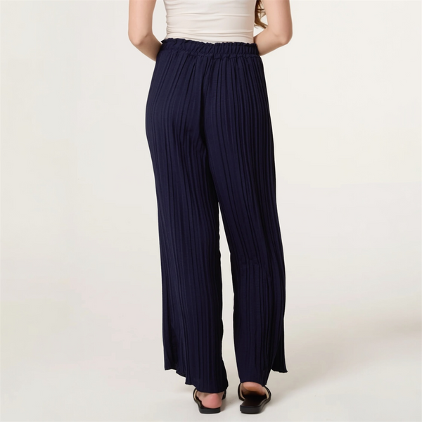 Wide Leg Plisse Trousers in Navy - TheSecretCloset.Boutique