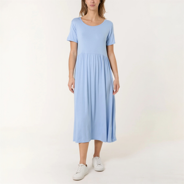 Round Neck Stretch Dress in Light Blue - TheSecretCloset.Boutique