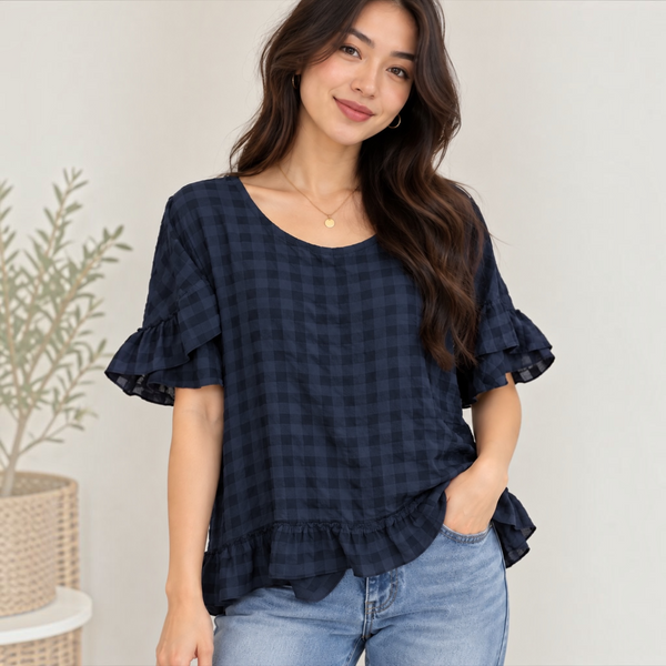 Plain Check Frill Top (various colours)