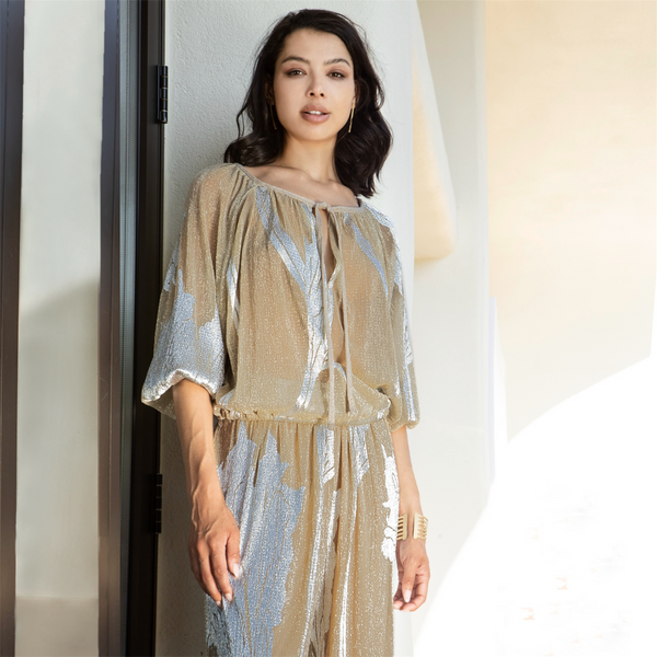 AGGEL Metallic Plisse Blouse - TheSecretCloset.Boutique