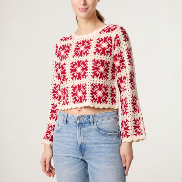 Scalloped Crochet Top in Red - TheSecretCloset.Boutique