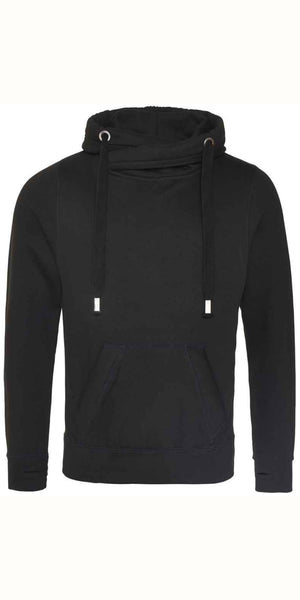 Cosy Cross Neck Hoodie in Jet Black
