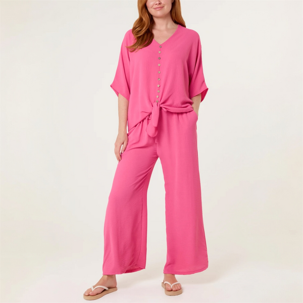 Button Up Tie Front Top & Trousers Set (various colours) - TheSecretCloset.Boutique