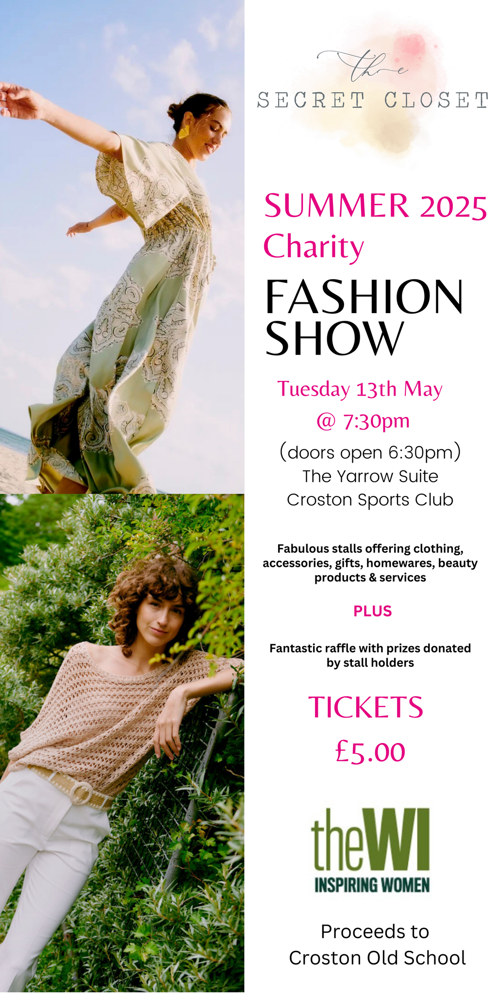 TICKET Croston W I Charity Fashion Show Tuesday 13th May 2025.