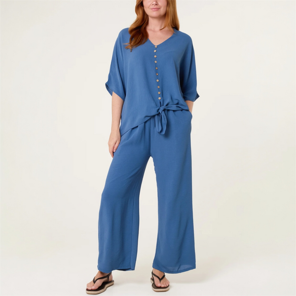 Button Up Tie Front Top & Trousers Set (various colours) - TheSecretCloset.Boutique