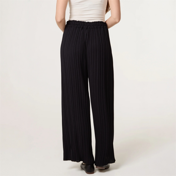 Wide Leg Plisse Trousers in Black - TheSecretCloset.Boutique