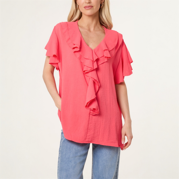 Ruffle Neck Frill Sleeve Blouse (various colours) - TheSecretCloset.Boutique