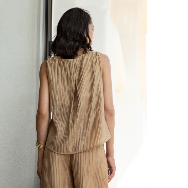 AGGEL Crinkled Top in Tan - TheSecretCloset.Boutique