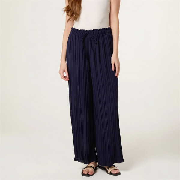 Wide Leg Plisse Trousers in Navy - TheSecretCloset.Boutique