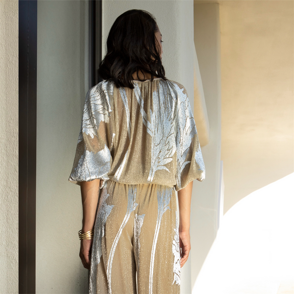 AGGEL Metallic Plisse Blouse - TheSecretCloset.Boutique