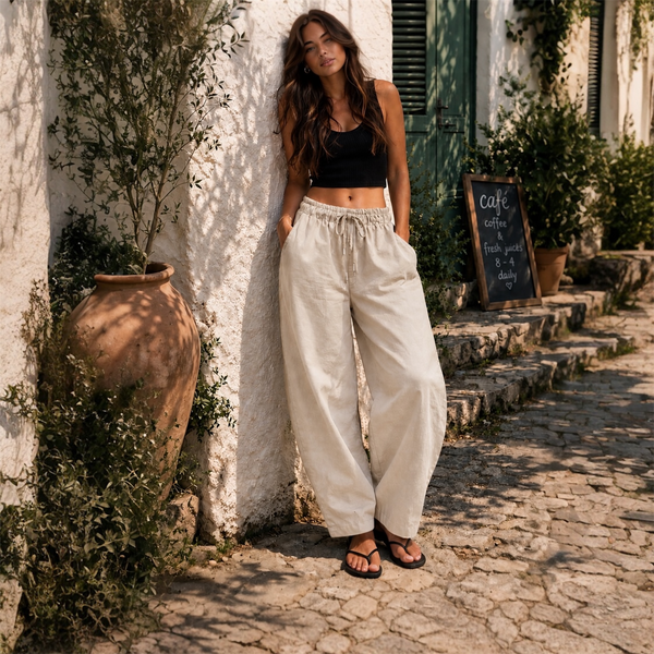Stretch Cotton Barrel Trousers - TheSecretCloset.Boutique
