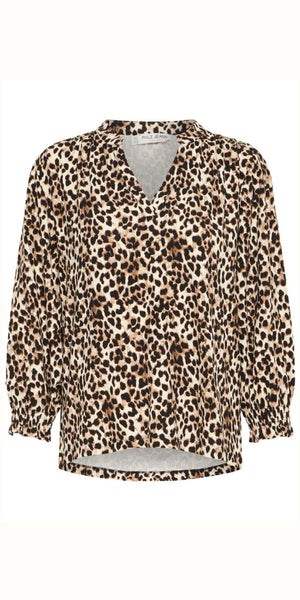 PULZ CHARLOTTE Blouse in Brown Animal Print
