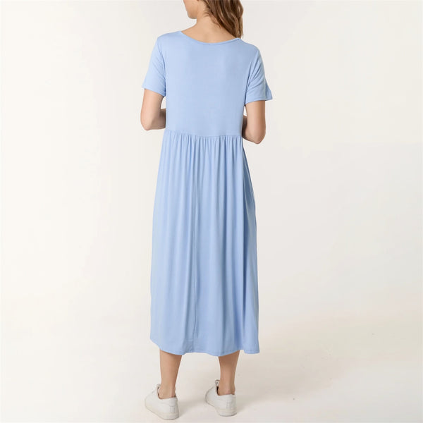Round Neck Stretch Dress in Light Blue - TheSecretCloset.Boutique