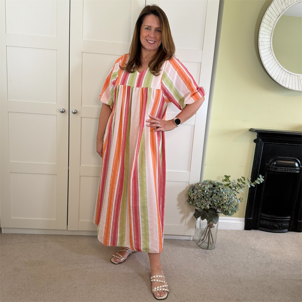 Cotton Stripe Dress in Lime - TheSecretCloset.Boutique