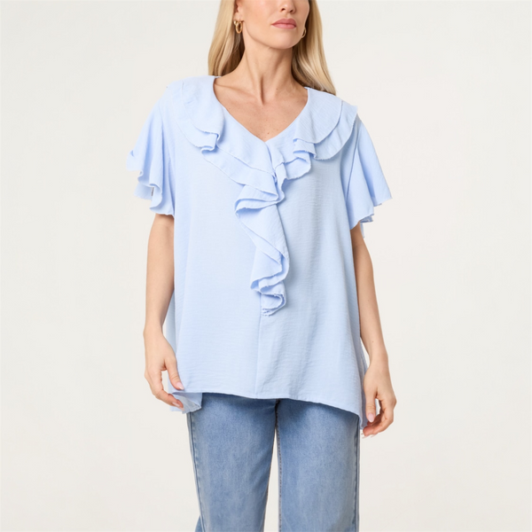 Ruffle Neck Frill Sleeve Blouse (various colours) - TheSecretCloset.Boutique