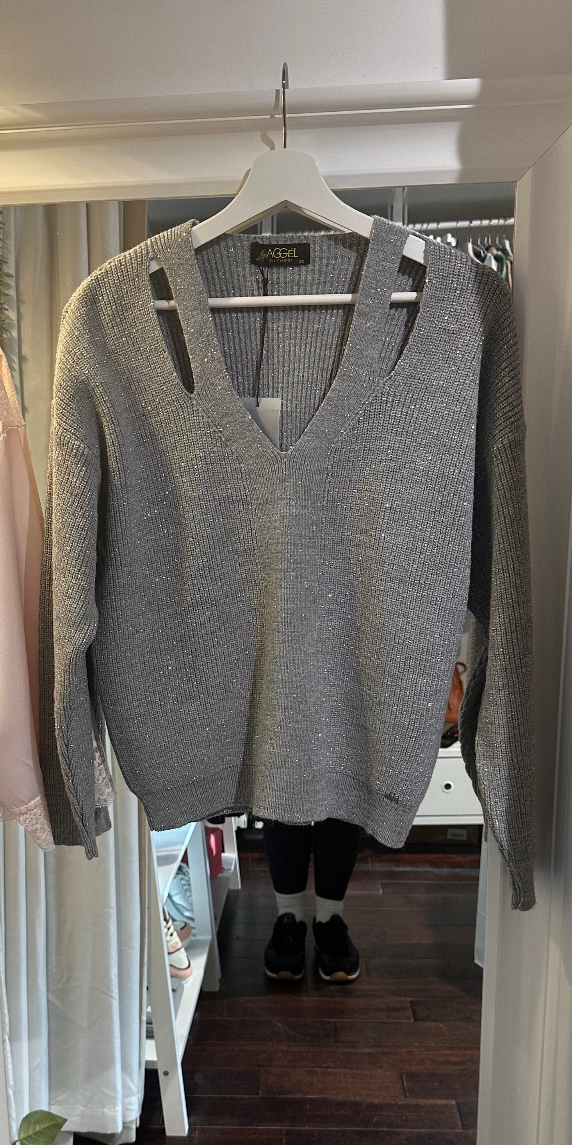 AGGEL Lurex Cut Out Knit in Silver1