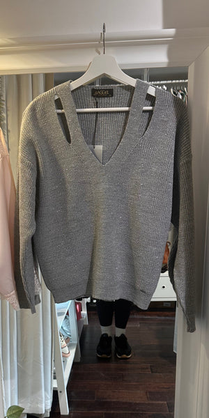 AGGEL Lurex Cut Out Knit in Silver