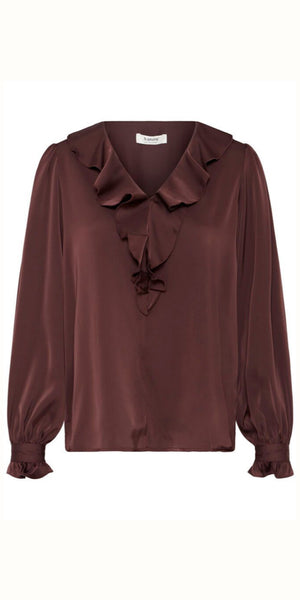 b young FLAIR Frill Blouse in Fudge