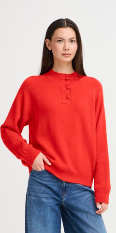 ICHI DASILA Long Sleeve Knit in Fiery Red