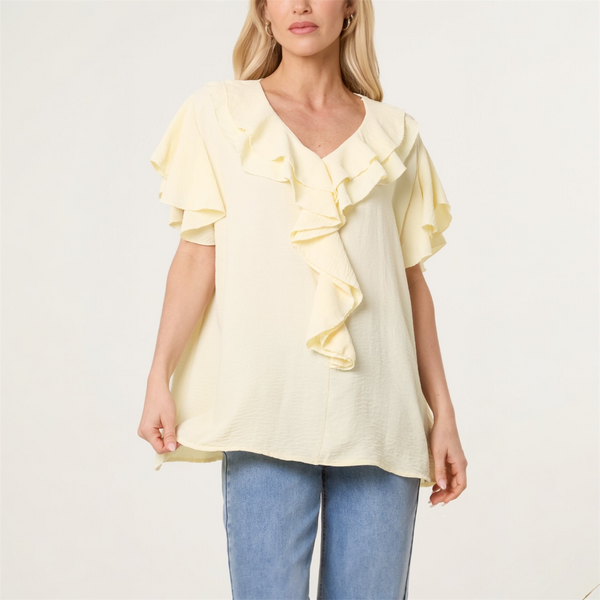 Ruffle Neck Frill Sleeve Blouse (various colours) - TheSecretCloset.Boutique