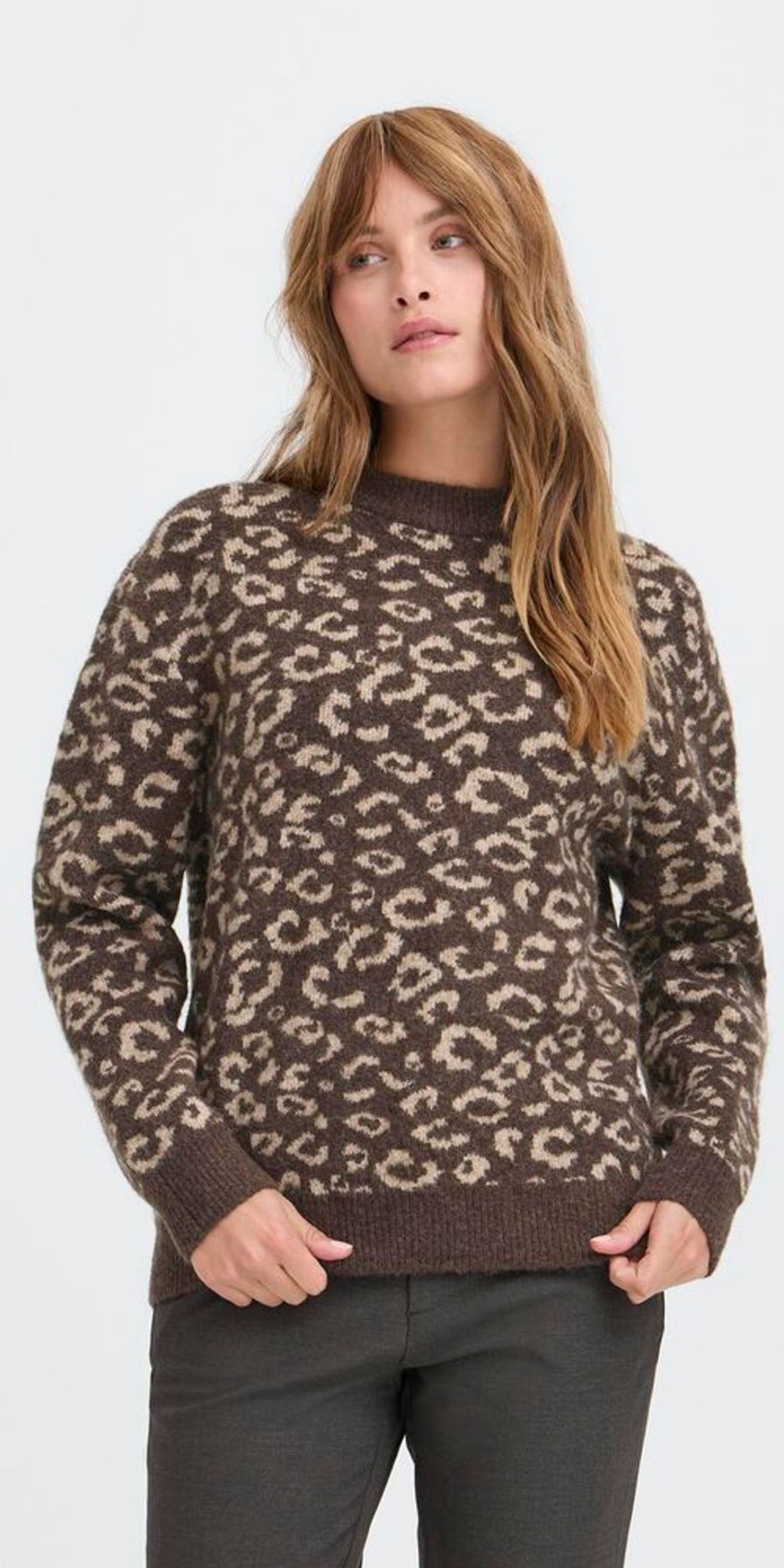 PULZ ARTHA Pullover in Brown Animal
