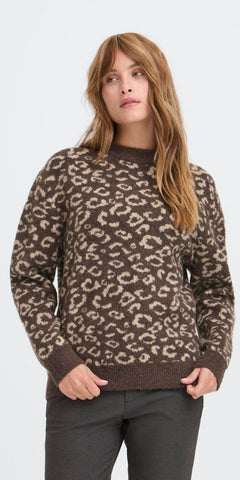 PULZ ARTHA Pullover in Brown Animal