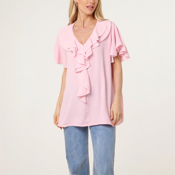 Ruffle Neck Frill Sleeve Blouse (various colours) - TheSecretCloset.Boutique