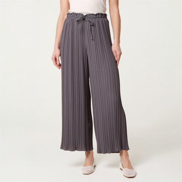Wide Leg Plisse Trousers in Charcoal - TheSecretCloset.Boutique