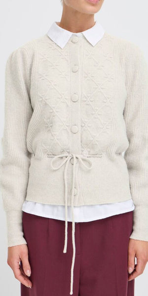 b young MIFFA Long Sleeve Cardigan in String Melange
